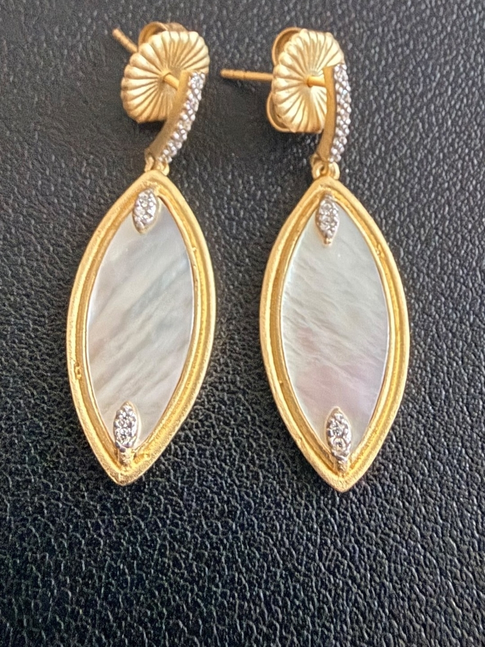 Freida Rothman 925 Gold Plated and Mother-of-Pearl Drop Earrings - Elegant